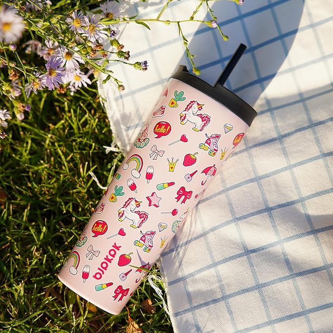 BJPKPK 26oz Stainless Steel Insulated Tumbler With lid And Straw Travel Coffee Thermal Tumblers Cup For Women And Men,Passionate Pink