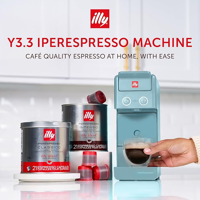 Illy Y3.3 Espresso Machine, Single Serve Coffee Machine for IperEspresso Capsules, Single Cup Espresso Maker (Amalfi Blue)