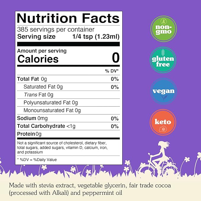 NuNaturals Stevia Syrup, Sugar-Free Sweetener, Plant-Based Sugar Substitute, Zero Calorie, Cocoa Mint Syrup, 16 oz
