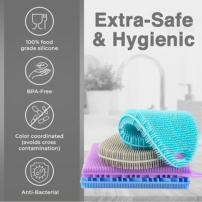 Silicone Sponges for Dishes - 4 Pack Dual-Sided Dish Scrubber and Sponge - Food Grade, BPA Free Silicone Dish Sponge & Housecleaning