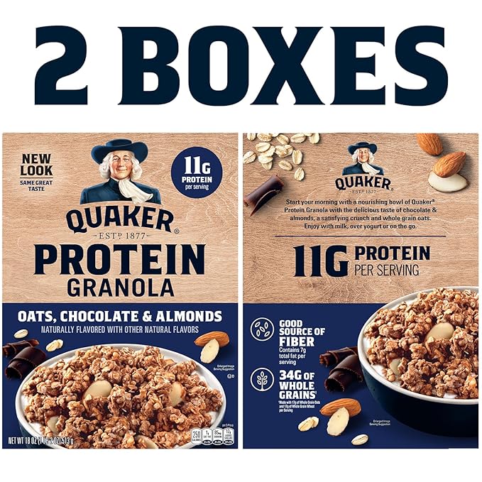 Quaker Protein Granola, Oats Chocolate, & Almonds, 18oz Boxes (2 Pack)