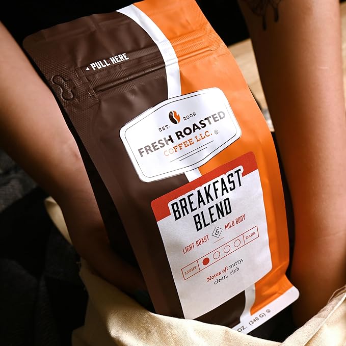 Fresh Roasted Coffee, Breakfast Blend, 12 oz, Light Roast, Kosher, Ground