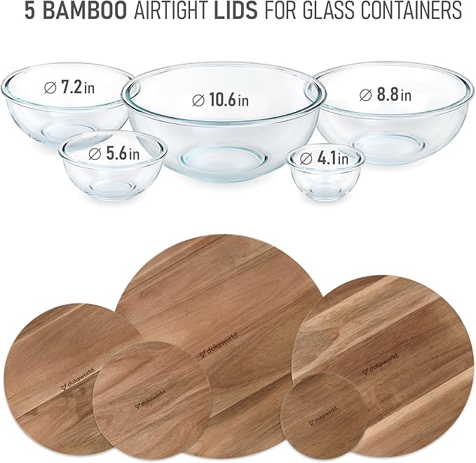 Glass Mixing Bowls Acacia Lids - (Bowls Not Included) Lids are compatible with all Glass Mixing Bowls Set