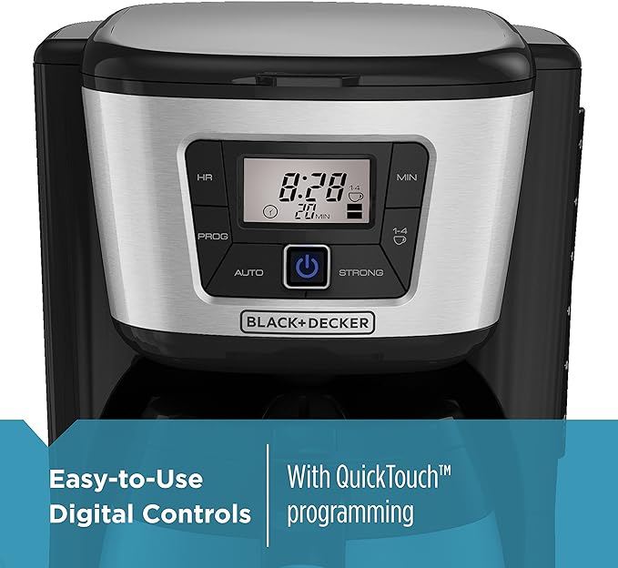 BLACK+DECKER 12-Cup Thermal Coffee Maker, Keep Coffee Hot with Insulated Stainless Steel Carafe, Digital Controls, Easy to Clean.