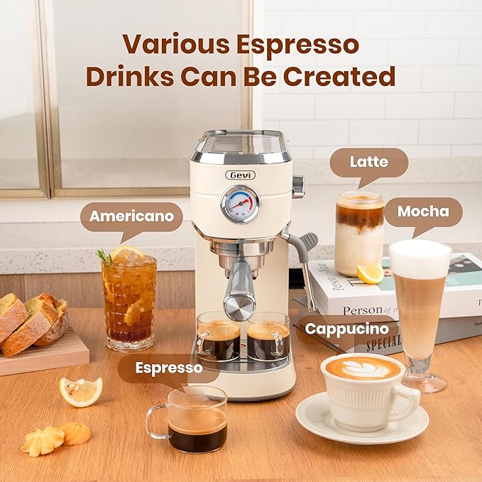 Gevi Espresso Machine 20 Bar with Grinder, Professional Espresso Maker with 35 Precise Grind Settings Burr Coffee Grinders Combos, Super-Automatic Espresso Machines, Gift for Coffee Lover