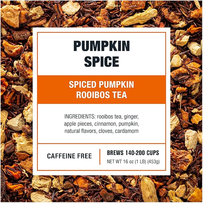 Tiesta Tea - Pumpkin Spice Rooibos Loose Leaf Tea, Premium Caffeine-Free Herbal Infusion, Brew Hot or Iced, Makes up to 200 Cups, Resealable Bulk Pouch, 16 Ounce