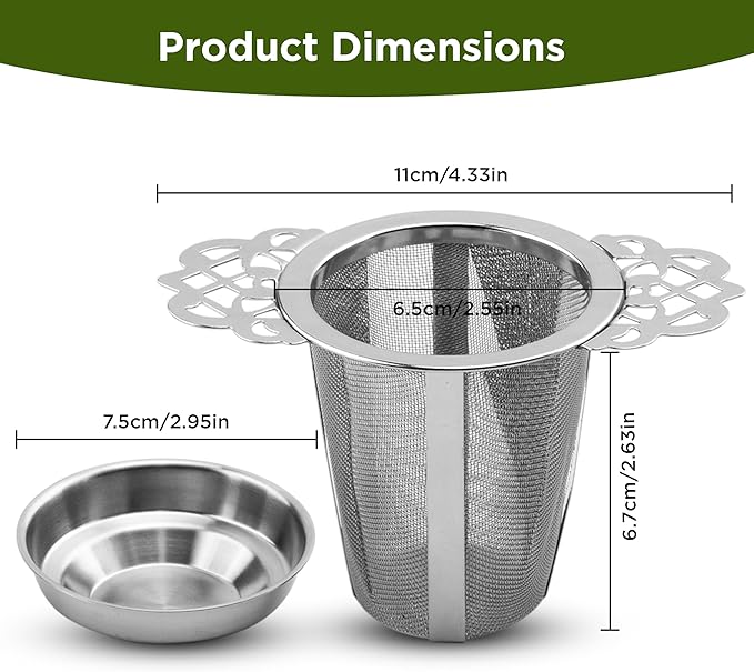 Set of 2 Tea Infusers for Loose Leaf – SUS 304 Stainless Steel Fine Mesh Basket with Flower-Shaped Handles, Reusable & Heat-Resistant, Ideal for Cups & Teapots