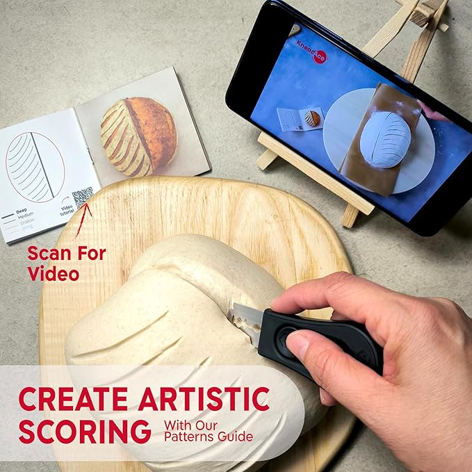 Upgraded Magnetic Bread Lame, Professional Dough Scoring Tool with Extractable Blade, Sourdough Bread Tool for Baking, Includes Scoring Pattern Booklet & 5 Replaceable Razor Blades