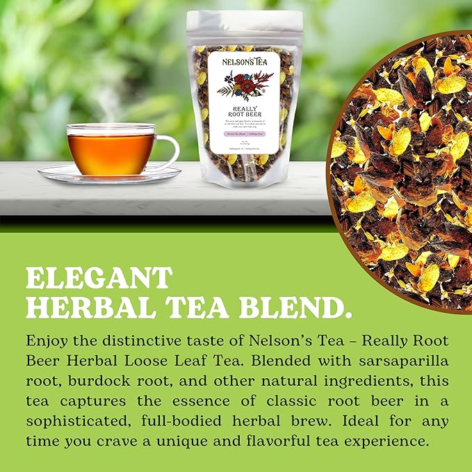Nelson's Tea Really Root Beer - Sarsaparilla Root Herbal Loose Leaf Tea; Blend of Flavors like Sarsaparilla and Burdock, and More! - 16 oz