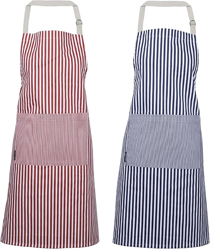 AMOUR INFINI Cotton Aprons for Women with Pockets Adjustable Strap and Waist Ties Washable Printed Aprons for Baking, Cooking, Gardening (Pack of 2- Blue & Rust)