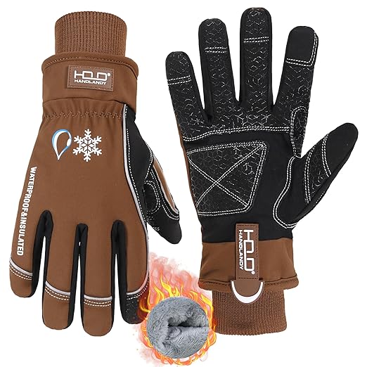 HANDLANDY Winter Insulated Work Gloves, 3M Thinsulate Thermal Water-Resistant Gloves for Men Women Touch Screen, Warm Ski Snowboard Cold Weather Gloves (Brown, X-Large)
