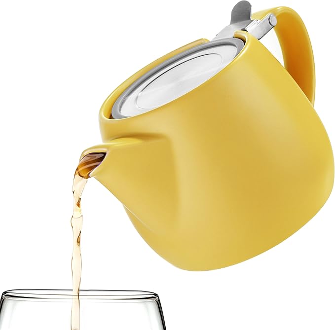 Tealyra - Pluto Porcelain Small Teapot Yellow - 18.2-ounce (1-2 cups) - Matte Finish - Stainless Steel Lid and Extra-Fine Infuser To Brew Loose Leaf Tea - 540ml