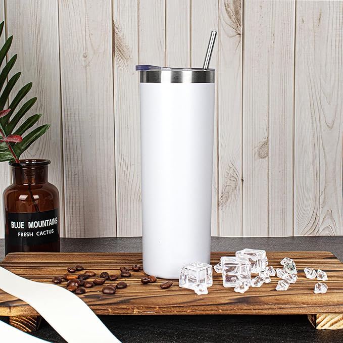 20 oz Skinny Tumbler with Lid and Straw,Stainless Steel Vacuum Insulated Tumbler Cup Double Wall Leak-proof Coffee Mug,Travel Thermal Water Tumbler for Home,Office,Outdoor(White,1)