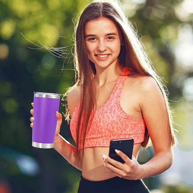 20 oz Tumbler with lid Double Wall Vacuum Insulated Tumblers Stainless Steel Coffee Mug Travel Coffee Tumbler Powder Coated Tumbler Cup Keep Hot&Cold - (PurPle 12 Pack)
