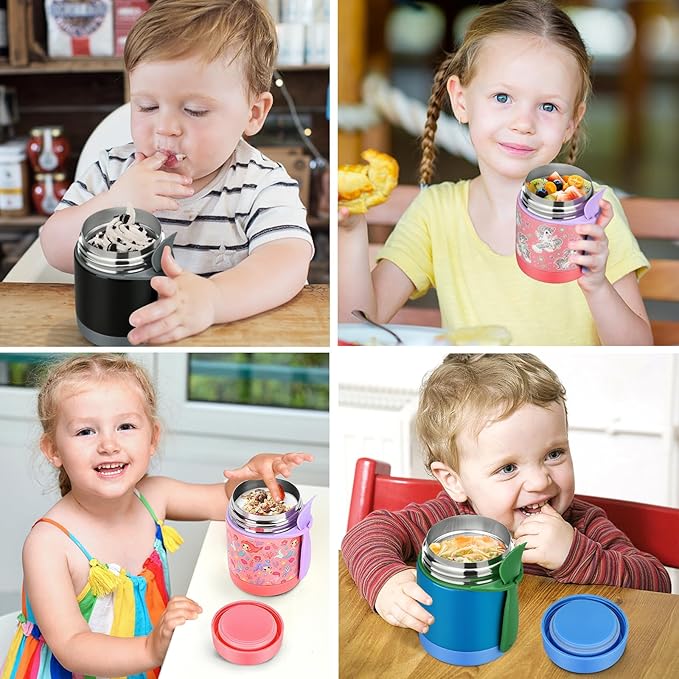 10oz Soup Thermo for Hot Food Kids,Lunch Thermo Kids Food Jar with Spoon Hot Insulated Food Containers,Leak Proof Stainless Steel Wide Mouth Lunch Food Thermo Jar for School(Pink-Mermaid)