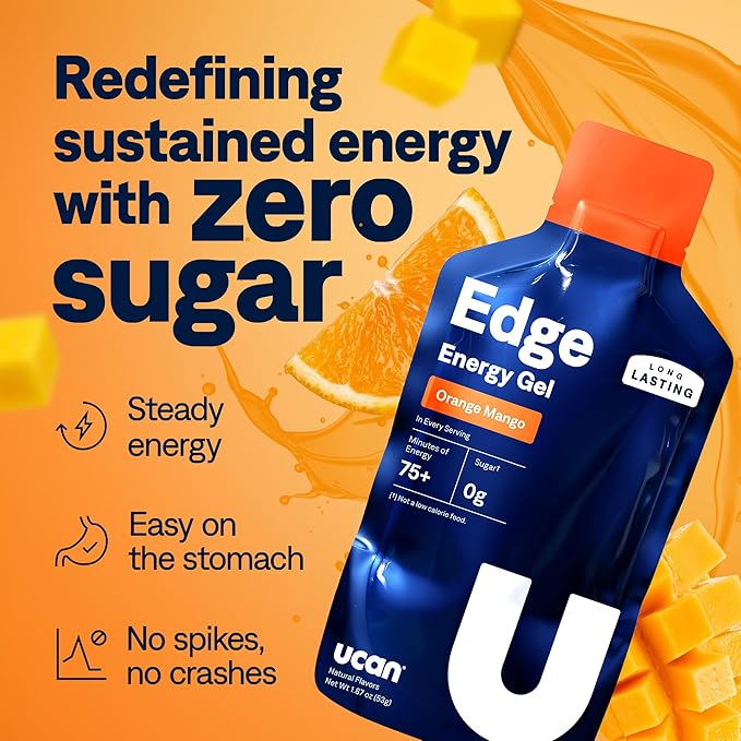 UCAN Edge Energy Gel Shots, Orange Mango (12, 2 Ounce Packets) for Running, Training, Workouts, Fitness, Cycling, Crossfit | Sugar-Free, Vegan, & Keto Friendly Energy