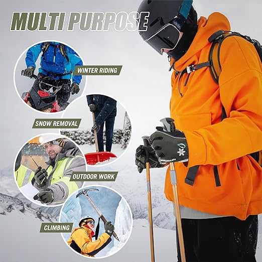 HANDLANDY Winter Insulated Work Gloves, 3M Thinsulate Thermal Water-Resistant Gloves for Men Women Touch Screen, Warm Ski Snowboard Cold Weather Gloves (Army Green, Large)
