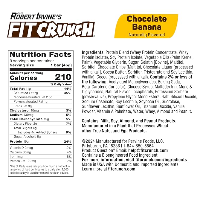 FITCRUNCH Snack Size Protein Bars, 6-Layer Baked Bar, 4g of Sugar, Gluten Free & Soft Cake Core (9 Bars, Chocolate Banana)