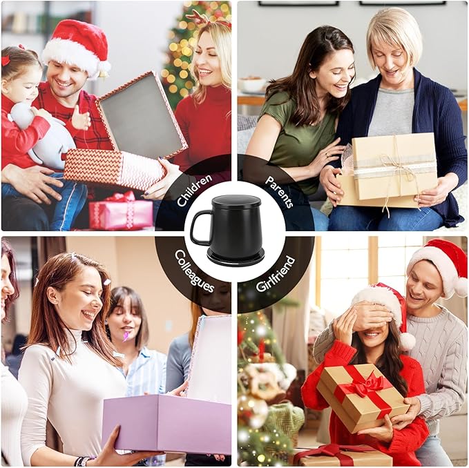APEKX Self-Heating Ceramic Coffee Mug - Stable 130°F Temperature, 15W Wireless Phone Charging, 12.8 fl oz Capacity - USB-C Enabled. (Black)