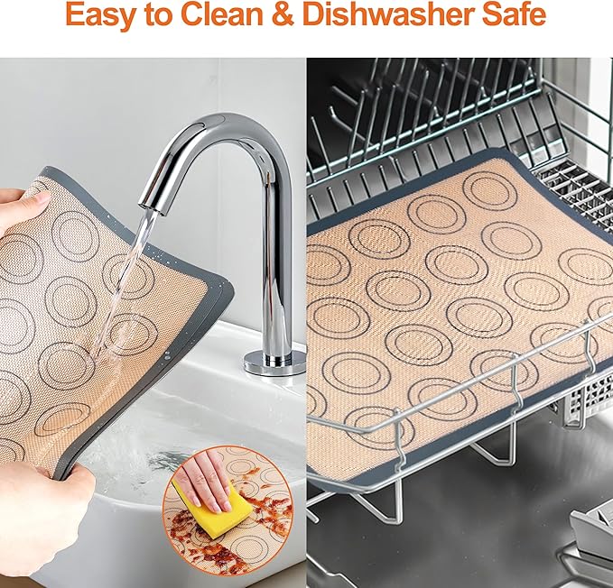 HOOMIL Macaron Silicone Baking Mats 2-Pack, 18" x 13" Commercial Half Sheet Size Macaron Silicone Mat, Non-Stick, Reusable, Food Safe Baking Mat - Brown+Gray