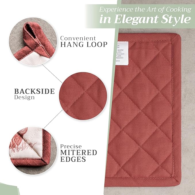 Maison d' Hermine Pot Holders 100% Cotton Heat Resistant Potholders 8" x 8" Hot Pads with Loop BBQ, Cooking, Baking, Grilling, Kitchen, Handling Hot Pans (Pack of 1, Holy Jouy - Brown)