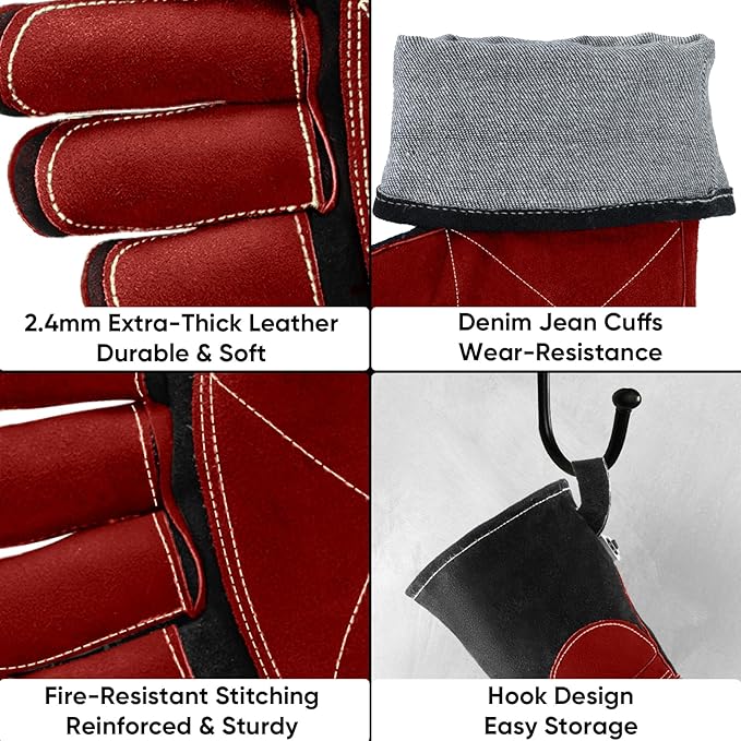 TICONN Welding Gloves, 1000°F Heat-Resistant Fireproof Leather Gloves for Welders, Stick, Forge, Mig, Tig, BBQ, Baking, Oven