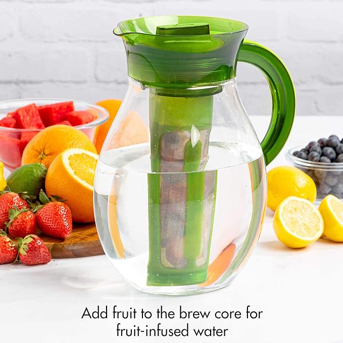 Primula The Big Iced Tea Maker and Infuser, Plastic Beverage Pitcher with Leak Proof, Airtight Lid, Fine Mesh Reusable Filter, Made without BPA, Dishwasher Safe, Green