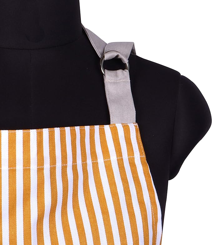 AMOUR INFINI Cotton Aprons for Women with Pockets Adjustable Strap and Waist Ties Reusable Printed Aprons for Baking, Cooking, Gardening (27.5 x 33 Inches - Yellow)