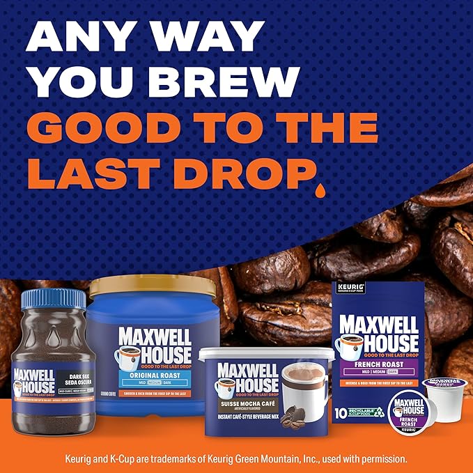 Maxwell House Instant Cafe-Style Beverage Mix, Easy to Prepare, 1 Canister, for Quick Morning Coffee or Afternoon Treat, Suisse Mocha Cafe, Kosher Dairy, 7.2 oz