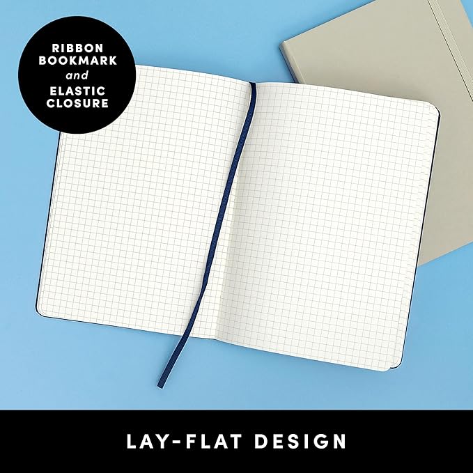 PAPERAGE Graph Paper Journal Notebook, (Navy), 160 Pages, Medium 5.6 in x 8 in - 100 GSM Thick Paper – Hardcover Grid Notebook for Work or School