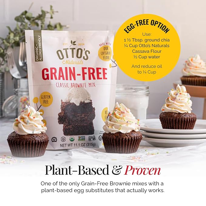 Otto's Naturals Grain-Free Classic Brownie Mix, 11.1 Oz., Top 9 Allergen-Free, Organic Cassava Flour, Gluten Free, Non-GMO, Vegan, Plant-Based