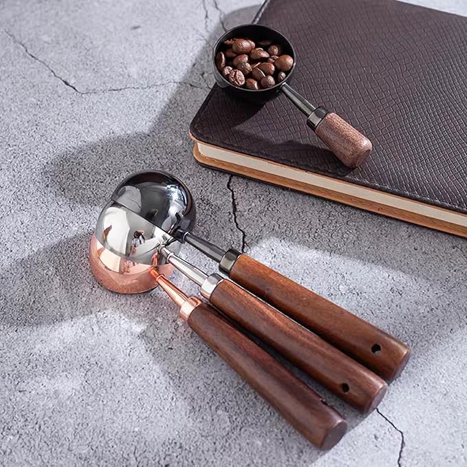 Vintage Coffee Measuring Spoon - 304 Stainless Steel, Coffee Scoop，10g Capacity, Walnut Handle - Perfect for Coffee, Tea, and More (Gunmetal (2 pcs))