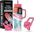 Coldest 40 oz Tumbler with Handle and Straw - 100% Leak Proof Insulated Tumbler with Lid and Straw (3 Lids) - Stainless Steel Tumblers for Women & Men - Cup Holder Friendly Base, 36 oz (Amethyst)