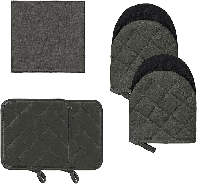 Kitchen Set Pack Of 5, Oven Mitts Pot Holders Pad And Towel Set, Heat Resistant Silicone Kitchen Mini Oven Mittens for 500 Degrees, Mini Oven Gloves and Hot Pads for Baking Grilling Barbecue Microwave