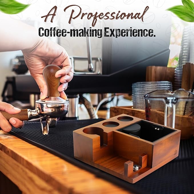 Espresso Knock Box & Tamping Station - Coffee Organizer Box for 51-54mm Tamper, Distributor, Portafilter Accessories - Includes Cleaning Brush