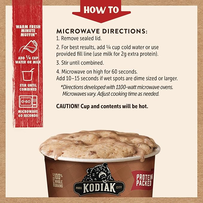 Kodiak Cakes Minute Muffins, Cinnamon Roll, 2.36 Oz (Pack of 12)