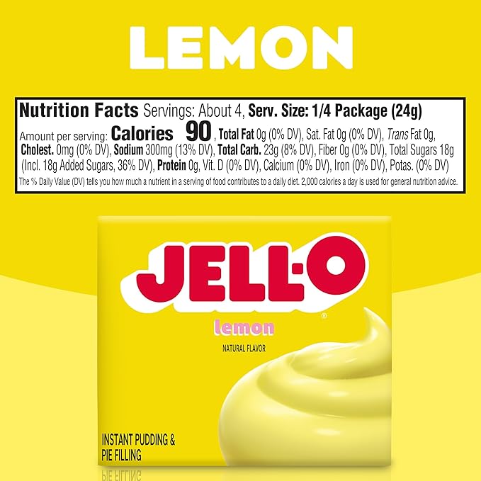 Jell-O Lemon Instant Pudding & Pie Filling Mix (24 ct Pack, 3.2 oz Boxes)