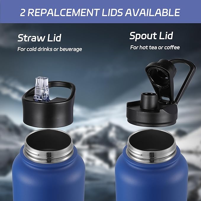 HASLE OUTFITTERS 40oz Stainless Steel Water Bottle, Vacuum Insulated Double Walled Leak Proof Sports Water Bottle with 2 Lids (Straw and Spout Lid) Keep Cold and Hot(Royal Blue,1)