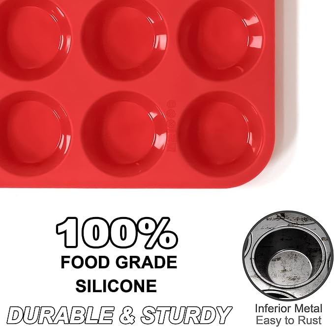 Anaeat Silicone Muffin Pan - 6 Cups Non-Stick Cupcake Molds, Food Grade Silicone Baking Tray for Making Egg Muffin, Cupcake, Quiches, Tart and Desserts, Reusable Muffin Tin Just Pop Out (3 Pack)
