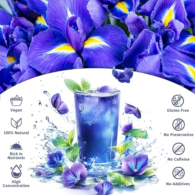 Butterfly Pea Flower Powder - 3 oz All Natural Butterfly Pea Flower Tea, Bright Blue and Purple Food Coloring Butterfly Pea Powder for Ice Cream, Popsicle, Cocktail, Smoothies, Coffee, Milk, Bakery - 85g