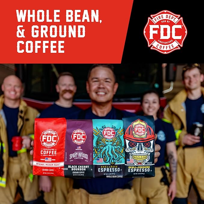Fire Department Coffee - Gives Back to Firefighters - Strawberries & Cream Rum Infused Whole Bean Coffee - Medium Roast - Non-Alcoholic - Roasted in the USA - Veteran Owned - 12 oz