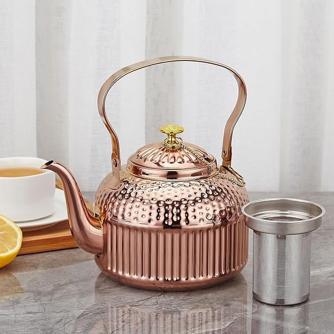 SANQIAHOME Antique 1.5L (50Oz) Stainless Steel Teapot with Infuser copper