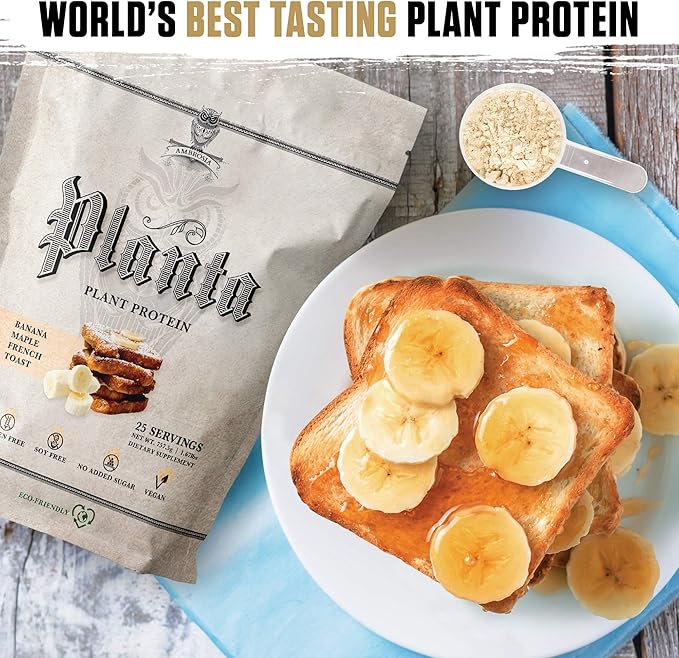 Ambrosia Planta - Premium Plant-Based Protein | Vegan & Keto Friendly | Gourmet Flavors with No Bloating or Stomach Upset | Gluten & Soy Free | No Added Sugar | 25 Servings | Banana Maple