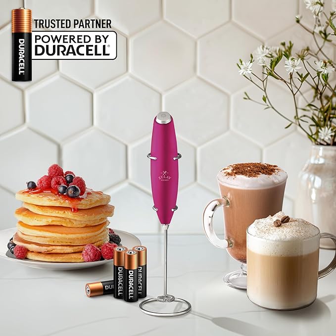 Zulay Kitchen Powerful Milk Frother Wand With 4 AA Duracell Batteries - Ultra Fast Handheld Drink Mixer - Electric Whisk Foam Maker for Coffee, Lattes, Cappuccino, Matcha & Creamer -