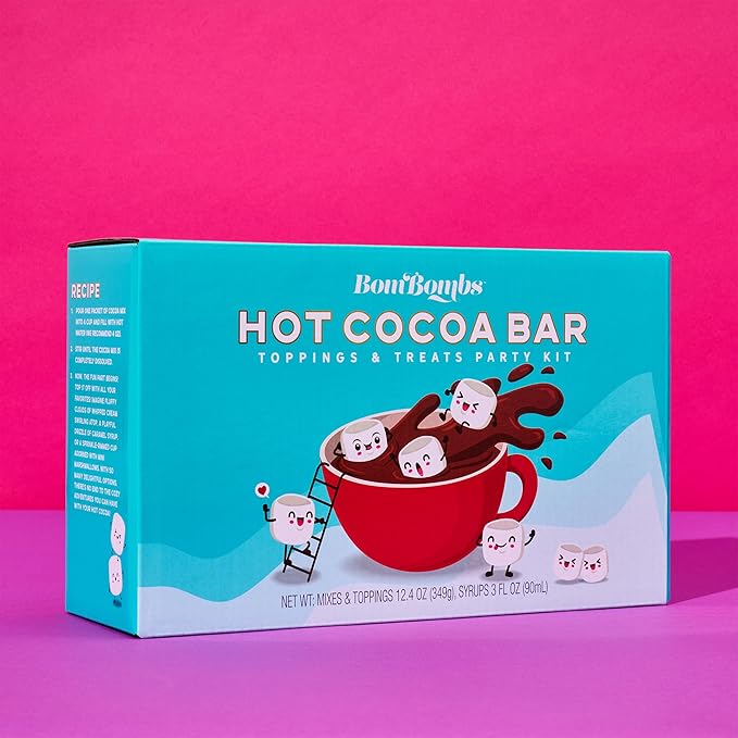 BomBombs, Mini Hot Cocoa Bar, Includes 12 Mini Servings of Gourmet Hot Chocolate Mix in 4 Fun Flavors with Toppings and Hot Cocoa Cups