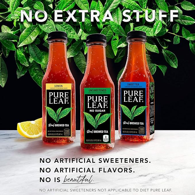 Pure Leaf Iced Tea, Unsweetened Real Brewed Tea, Zero Sugar & Zero Calories, 18.5 Fl Oz (Pack of 12)