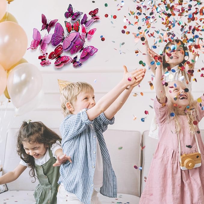 Butterfly Wall Decor 24/48 PCS, 3D Butterflies Stickers for Party Decorations with Magnets (Purple, 48)