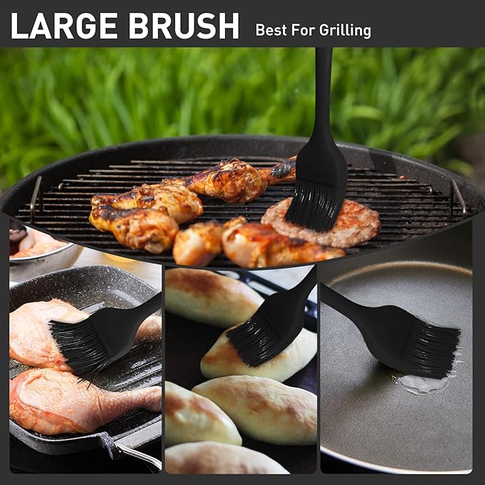 Pastry Brush-Begonia Silicone Basting Brush for Cooking,2pcs 10+8 in Heat Resistant Food Brushes for Baking, Grilling, Cooking and Spreading Oil (Black)