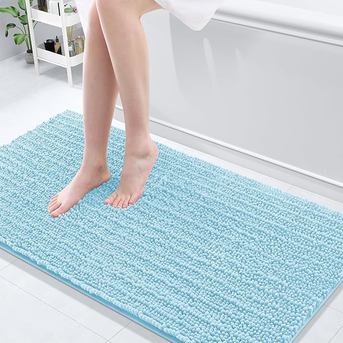 Arotive Luxury Chenille Bathroom Rug Mat, Extra Soft Thick Absorbent Shaggy Bath Rugs, Non-Slip Machine Wash Dry, Plush Bath Mats for Bathroom, Shower and Tub, 60x24, Blue