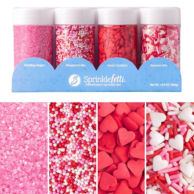 Sweets Indeed Heart Sprinkles, 4 Pack, Edible Sprinkle Mix, Perfect for Cake Decorations, Baking, Ice Cream, Cookies, Cupcake Topper (Sweetheart)